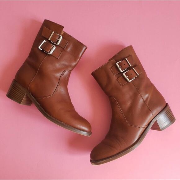 J. Crew Cognac Dean Midshaft Leather Buckle Pull On Boot - Picture 3 of 6